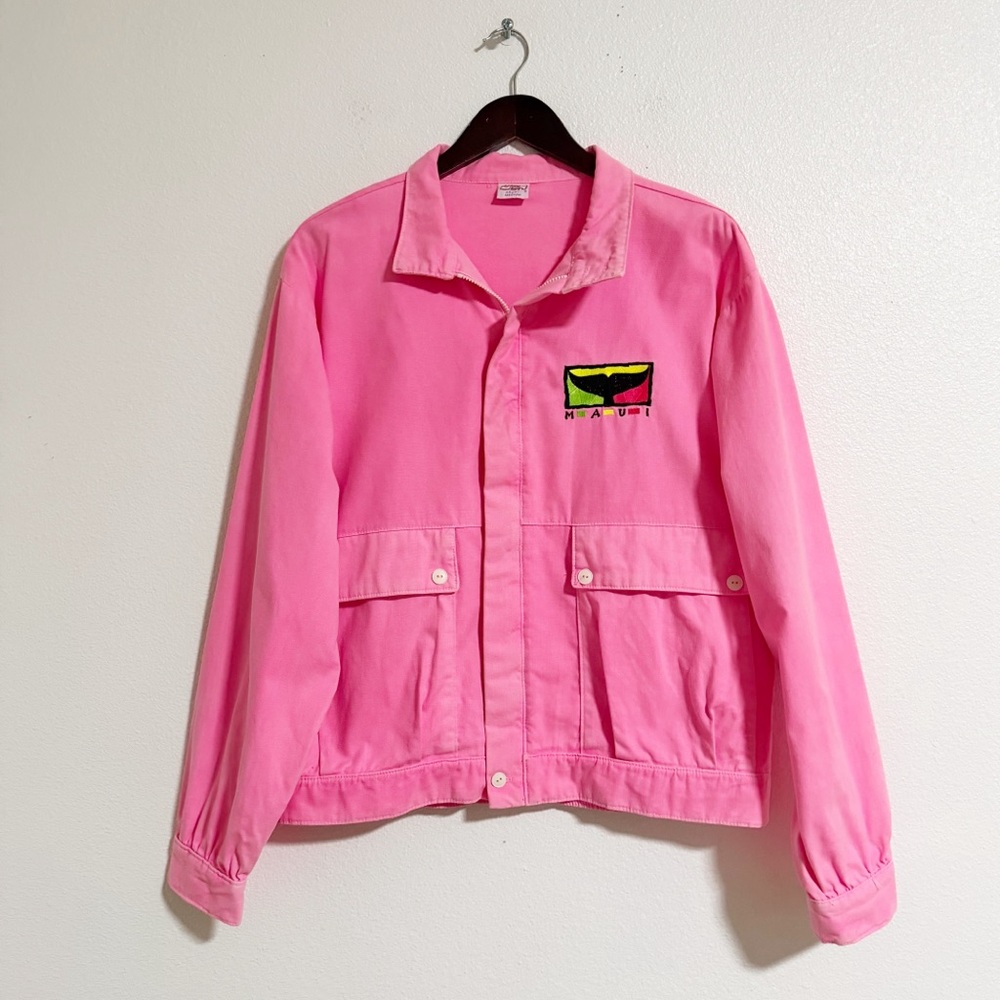 Vintage 90s Crazy Shirts Hot Pink Embroidered Maui Whale Tail Canvas Jacket